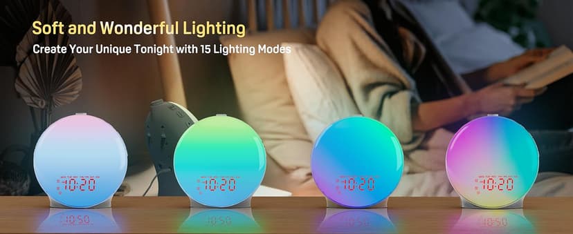 Wake Up Light Sunrise Alarm Clock for Kids, Heavy Sleepers, Bedroom, with Sunrise Simulation, Sleep Aid, Dual Alarms, FM Radio, Snooze, Nightlight, Daylight, 7 Colors, 7 Natural Sounds, Ideal for Gift