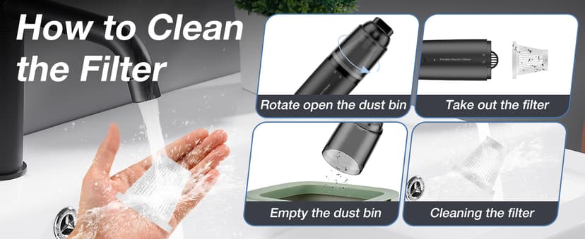 Car Handheld Vacuum Cordless 13000 PA Suction Power, Portable Mini Vacuum Cleaner for Car Home Office and Pet Hair, Black