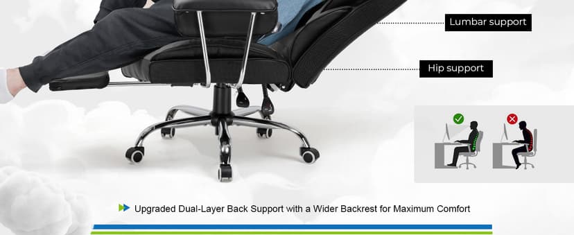 GTRACING Gaming Chair,Office Chair with Pocket Spring Lumbar Support, Ergonomic Comfortable Wide Office Desk Computer Chair with Outward Fixed Soft Armrests and Footrest (PU Leather, Black)