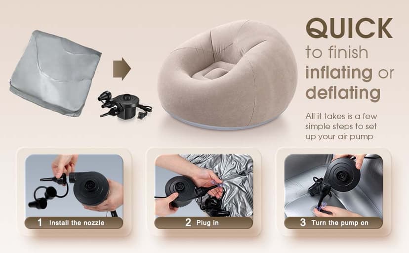 Realspring 6 9 12 Pcs Inflatable Bean Bag Chairs for Adults with Electric Air Pump, Blow up Couch Folding Portable Inflatable Couch Lazy Sofa for Outdoor Movie Night Camping(Gray,6 Pcs)
