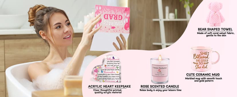 Graduation Gifts for Her, Congratulations Christmas Gifts Basket for Women Girls, She Believed She Could So She Did Coffee Mug Grad Keychain Bear Towel Acrylic Plaque High School College Graduates