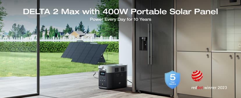 EF ECOFLOW Solar Generator DELTA 2 Max 2048Wh With 400W Solar Panel, LFP Battery Portable Power Station Up to 3400W AC Output Fast Charging 0-80% in 43 Min solar powered generator For Camping, RV