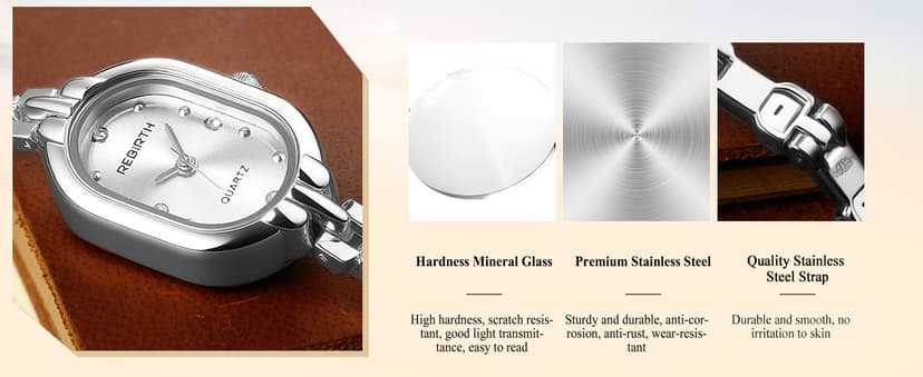 JewelryWe Square Small Ladies Watch: Quartz Analog Women Detachable Stainless Steel Band Tank Diamond Markers Vintage Bracelet Wristwatch