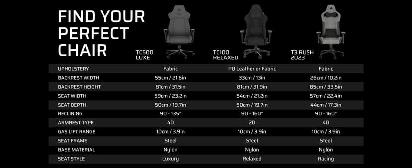 Corsair TC500 Luxe Gaming Chair – Premium Breathable Fabric – Wide Seat – Five-Way Adjustable Armrests – Adjustable Built-in Lumbar Support – 90-135 Degree Recline – Shadow