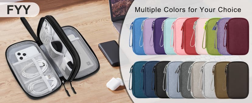 Wrist Strap, Waterproof, Double Layers Portable Electronics Travel Carrying Case for Cord, Charger, Daily Business Trips Use FYY Electronic Organizer, Travel Tech Pouch Bag, Cable Organizer Dark Green B0B7QQVMRT