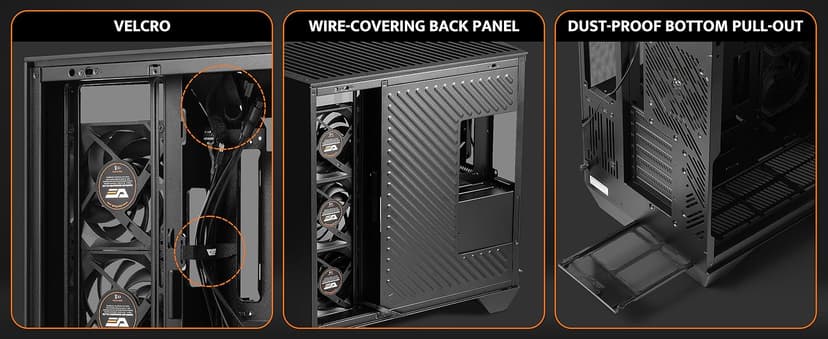 darkFlash Full-Tower ATX Gaming PC Case, Vertical GPU Mounting, Back Plug-in Motherboard, Dual-Chamber, Panoramic Glass, Up to 2 x 360mm Radiators, RTX 40 Compatible(DY470) (1 PWM ARGB Fans, Black)