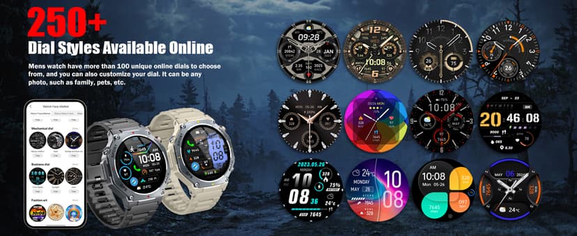 Military Smart Watch for Men Built-in GPS with LED Flashlight Compass, 1.43" AMOLED Display 5ATM Waterproof Fitness Tracker with Heart Rate/Sleep/Blood Pressure, Watches for Android/iPhone, Black