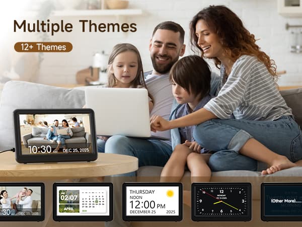 Raynic Date Clock, Digital Calendar Clock with 12 Themes, 20 Alarms, 20 Reminders, Semi-Automatic Dimming, 12/24 Hours, Auto DST for Desktop, Office, Students (Black, 7 Inches)