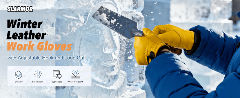 SLARMOR Mens Winter Leather Work Gloves, Warm Thinsulate Lining for Cold Weather Work, Thermal Insulated Work Gloves with Leather Palm,100 gram Insulation-L