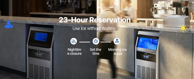 VEVOR Commercial Ice Maker Machine, 130 lbs/24h with 30 lbs Storage Capacity, Built-in/Freestanding/Under Counter, Stainless Steel Ice Maker with LED Display & Self-Cleaning, for Home Bar Restaurant