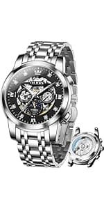 OLEVS Automatic Watches for Men Self Winding Mechanical Wristwatch Luxury Business Dress Stainless Steel Luminous Waterproof Calendar Mens Watch