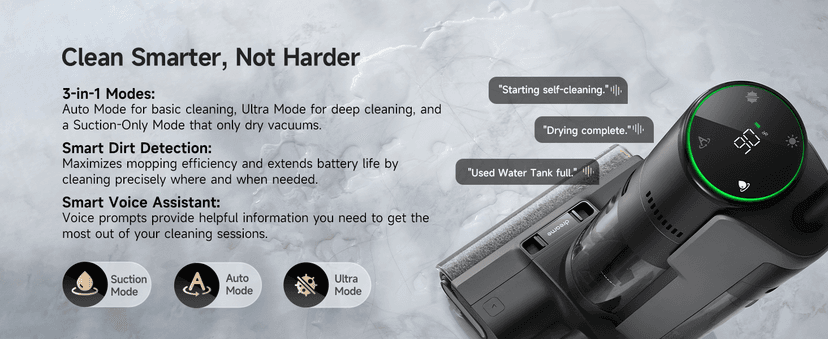 DREAME H12 PRO Vacuum Mop, Wet Dry Vacuum Cleaner for Hard Floor, Vacuum and Mop at The Same Time for Wet & Dry Messes, Auto Self-Cleaning, Edge to Edge Cleaning with Hot Air Drying