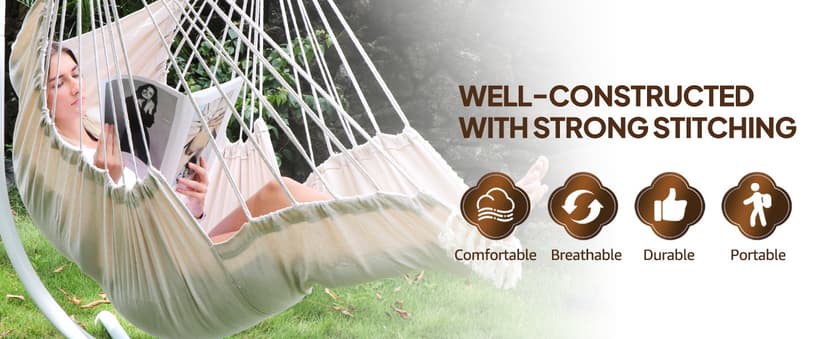 Chihee Hammock Chair Hanging Chair with Foot Rest 2 Cushions Max 500lbs Robust Metal Spreader Bar Collapsible Easy Storage Soft Cotton Swing Chair Strong Strap Iron Carabiner Side Pocket Included