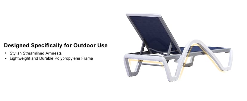 PURPLE LEAF Patio Chaise Lounge Chair Set of 3 Outside Aluminum Plastic Stackable Tanning Chairs with Armrests and Side Table for Pool Sunbathing Beach Deck Outdoor Lounger, Navy Blue