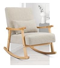SAETSFEG Rocking Chair Nursery Teddy Upholstered Glider Rocker Rocking Accent Chair Padded Seat with High Backrest Armchair Comfy Side Chair for Living Room Bedroom Offices (Grey Teddy)