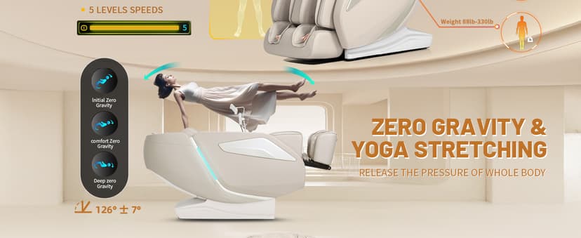 HealthRelife 4D Massage Chair Full Body Zero Gravity Recliner - 55“ SL-Track,15 Auto Modes,11 Massage Technique,40 Airbags Massage,with Yoga Stretch,APP Control,Shiatsu Foot Massage(Beige)