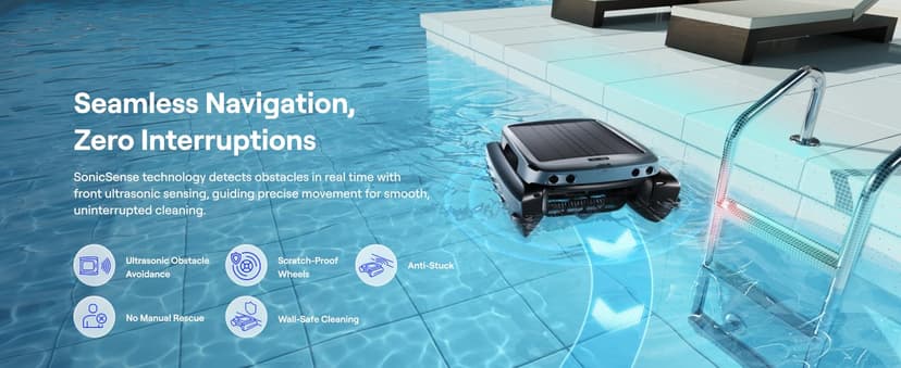 Beatbot iSkim Cordless Robotic Pool Skimmer with 9L Filter Basket, 24/7 Cleaning Solar Powered, 10000mAh Battery, 28-Hour Runtime, Auto Return, Smart Obstacle Avoidance, APP Control -Navy Blue