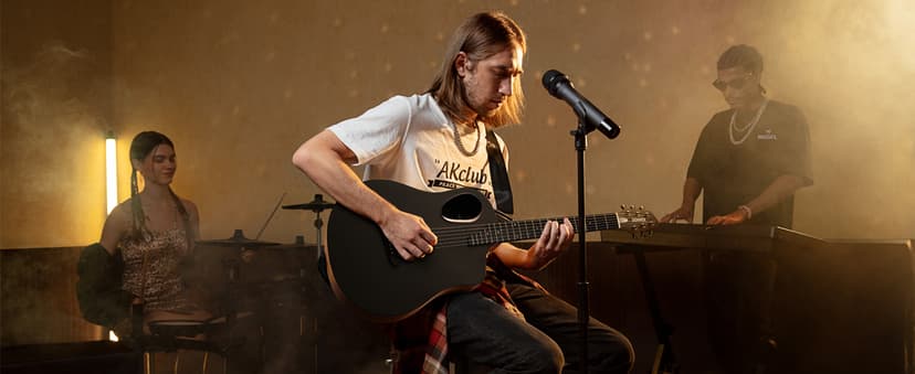 Donner Acoustic Guitar Kits for Beginners & Intermediate Learners - 38" Travel Guitar with Carbon Fiber Top, Wooden Back & Sides, Case, Strap, Steel-Strings, RISING-G1 (Gloss, Brown)