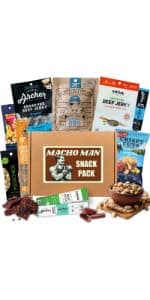 Manly Munch Box Jerky Gift Box, Curated Assortment of High Protein Snacks, Beef & Turkey Jerky Variety Pack Gift Set, Exotic Meat Gift for Men & Women