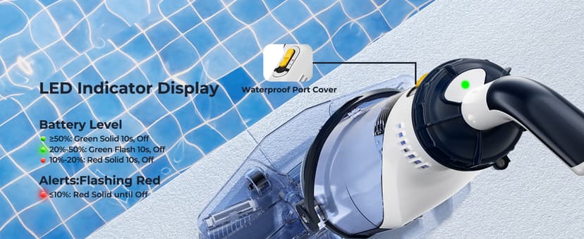 Pool Vacuum for Above Ground Pool, JESIMAIK 18.5 GPM Powerful Suction Handheld Pool Vacuum, 60min Runtime,Telescopic Pole Cordless Pool Vacuum for Above/Inground Pool, Spas, Hot Tubs Cleaning