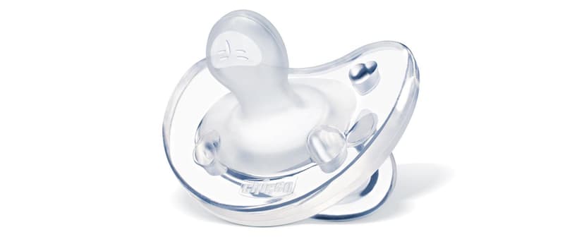 Chicco PhysioForma Silicone Orthondontic Pacifier, 0-6m | 100% Soft Silicone | Supports Breathing & Oral Development | Satin-Textured Nipple | Includes Sterilizing Case | BPA Free | Clear, 4pk