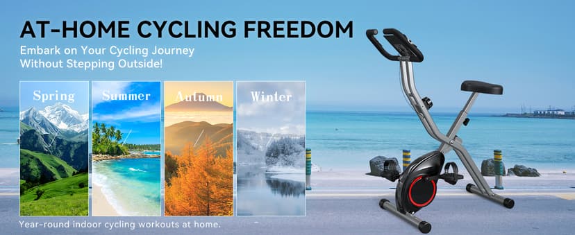 Foldable Exercise Bike for Small Apartments, Stationary Bikes for Home, Indoor Portable Cycling Bike with 16-Level Magnetic Resistance, 260LBS Capacity, 5.5 LBS Flywheel, for Small Space Workout 816