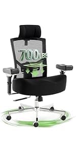 Big and Tall Office Chair 700lbs with Ergonomic W Wide Thick Seat Cushion, Oversized Mesh Desk Chair with Adjustable Lumbar Support, Computer Chair with Upgraded 4D Armrests