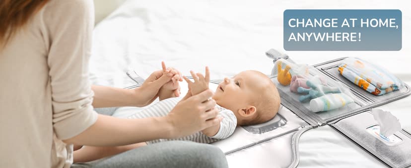 Portable Diaper Changing Pad for Baby, Detachable Travel Changing Pad with Baby Wipes Pocket, Gifts for Baby Shower, Newborn Girls and Boys (Grey)