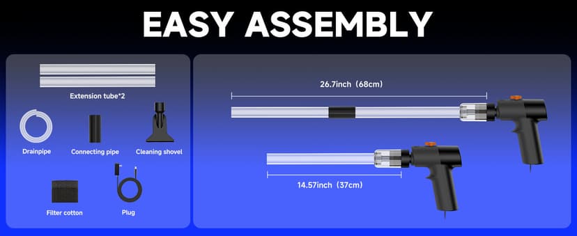 VIPASKA Electric Aquarium Gravel Cleaner Kit with High Pressure Strong Suction, 6-in-1 Multifunction Fish Tank Vacuum Cleaner and Water Changer for Aquarium, Gravel Vacuum with Sand Filter Tools