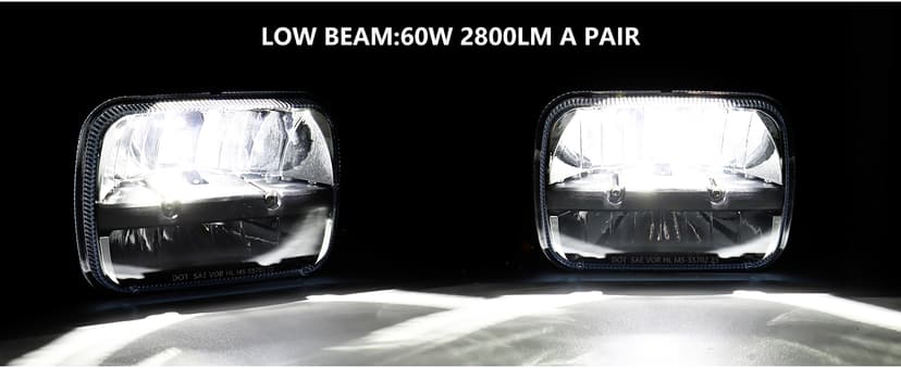 BICYACO 1 Pair 105W Rectangular 5x7/ 6x7 Inch Led Headlight High Low Beam Headlamp Compatible with Jeep Wrangler YJ Cherokee XJ Kenworth T300 1997-2010 Replacement H6054 H5054 H6054LL 69822 6052 6053