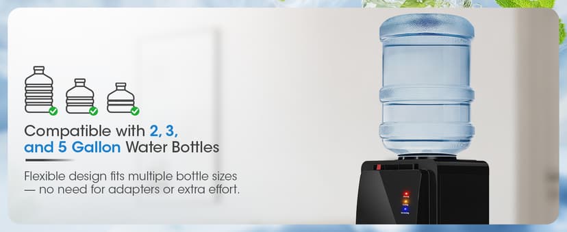 Manastin 4-in-1 Water Dispenser with Ice Maker, Hot & Cold & Room Temperature Top Loading Water Cooler with Fast Ice Making, Compatible with 3–5 Gallon Bottles, for Home and Office, Space Black