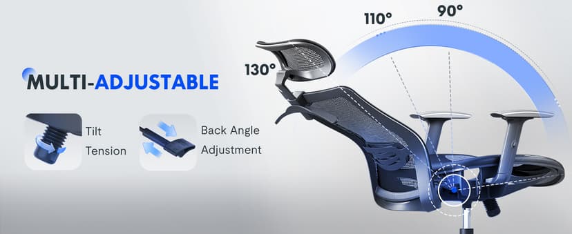 FLEXISPOT OC3 Cloud Ergonomic Office Chair with Footrest, High Back Computer Chair with Adjustable Lumbar Support/2D Headrest, Desk Chairs for Home Office Gaming Working, Black,Foam Seat,Cloud-F