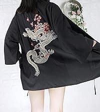 LAI MENG FIVE CATS Women's Floral Print Puff Sleeve Loose Blouse Japanese Kimono Cover up Casual Cute Tops