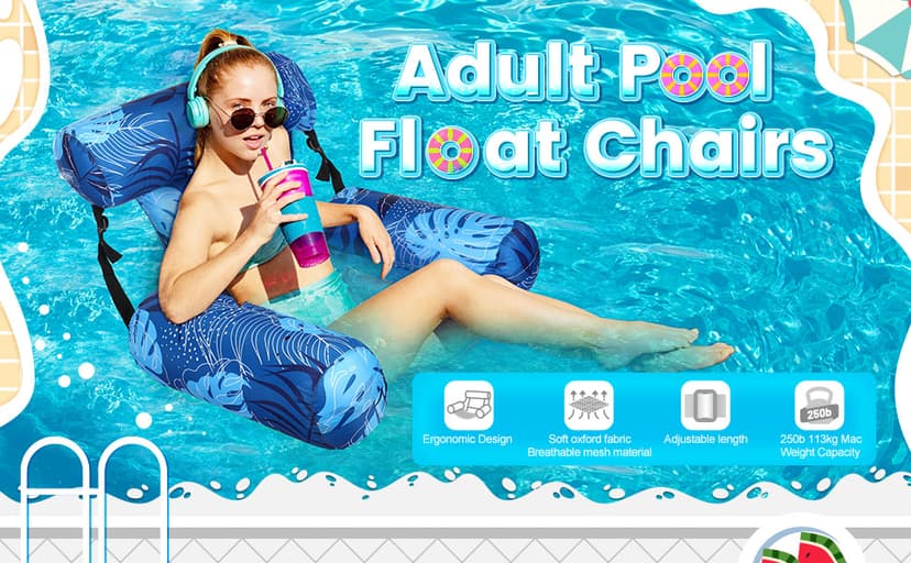 Inflatable Pool Floats Adult Floating Lounge Chairs Blow up Pool Noodles for Adult Heavy Duty Swimming Tropical Plants Fun Pattern Floating Chair for Summer Water Beach Lake Party