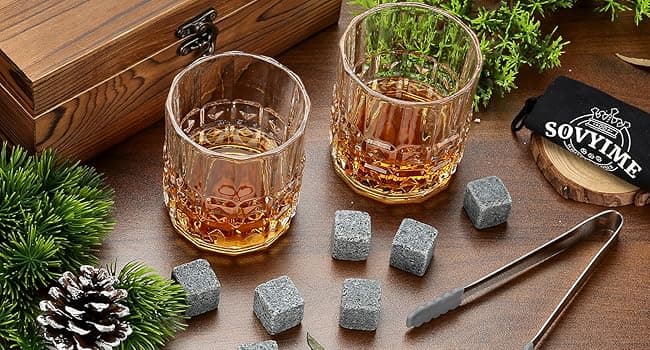 Whiskey Gifts for Men, Whiskey Glasses Set of 2, Granite Chilling Whiskey Stones, Bourbon Gifts for Men, Unique Giftss for Mens Birthday Christmas Father's Day Valentine Retirement Groomsmen