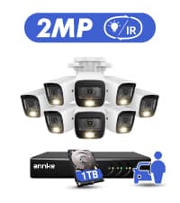 ANNKE 8CH 2MP Security Camera System, 8 Channel H.265+ DVR Recorder, AI Human/Vehicle Detection, 4X 1080P Cams with Smart Dual Light Color Night Vision for Home & Business Surveillance, IP67, 1TB HDD