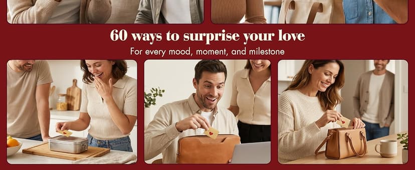 60 Love Notes For Him Her - Anniversary Card Long Distance Relationship Gifts For Boyfriend Girlfriend, Cute Couple Gifts For Valentines, Birthday, Mini Envelope Lunch Notes For Husband Wife