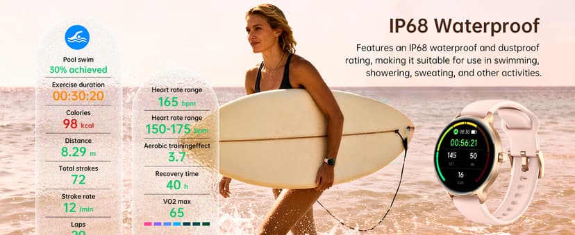 Smart Watch for Women, 1.27" AMOLED Screen Smartwatch with Answer/Make Call for iPhone/Android/Samsung, Fitness Tracker with 120+ Sport Modes, Heart Rate/Sleep/Health Monitor, IP68 Waterproof, 2 Bands