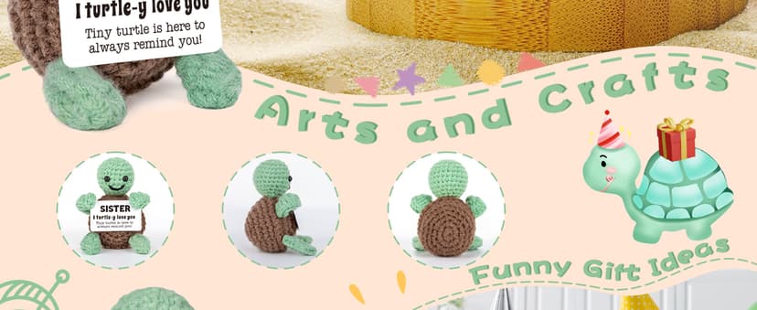 Mini Funny Turtle Sister Gifts Birthday, Soul Sister Friend Gifts for Women Girls Presents, I Love You Small Cute Stuff Things, Handmade Emotional Positive Crochet Turtle