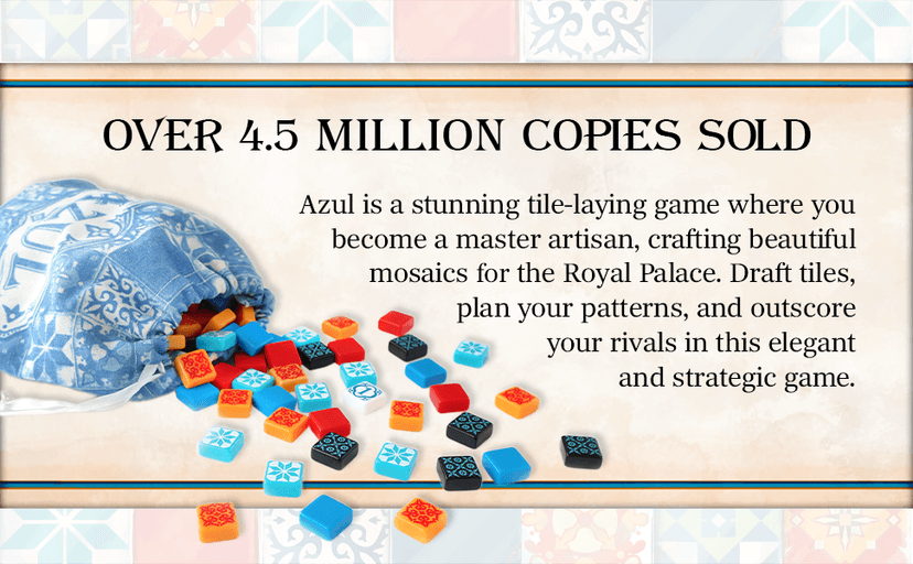 Azul Board Game - Award-Winning Tile-Placement Strategy Game, Beautiful Mosaic Art, Family Fun for Kids & Adults, Ages 8+, 2-4 Players, 30-45 Minute Playtime