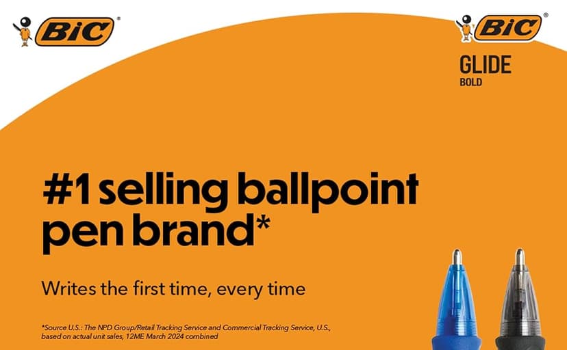 BIC Glide Bold Black Ballpoint Pens, Bold Point (1.6mm), 4-Count Pack, Retractable Ballpoint Pens With Comfortable Full Grip