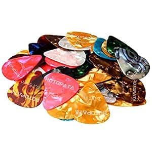 ROTOPATA Guitar Picks with Organizer Storage Box, 0.5 0.75 1.0 mm Thin Medium Heavy Plectrums, Colorful Celluloid Guitar Accessories for Bass Electric Acoustic Guitars Ukulele, 15 Pack
