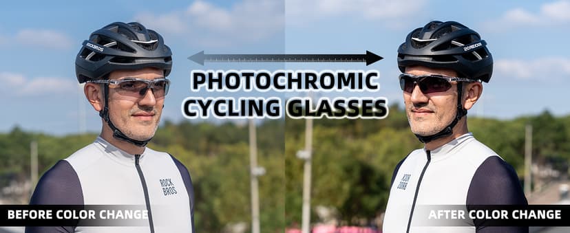 ROCKBROS Photochromic Sports Sunglasses Mens Pickleball Glasses Cycling Glasses MTB Sunglasses, with Removable Elasctic Band