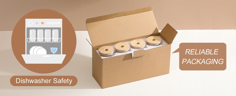 Drinking Glasses with Bamboo Lids and Glass Straw 4pcs Set - 16oz Glass Cups, Iced Coffee Glasses, Cute iced Tea Glasses, Beer Glasses, Ideal for Coffee Bar Accessories, Aesthetic Gift - 2 Brushes