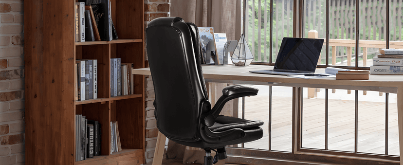 VITESSE Ergonomic Office Chair with Flip-up Armrests, Big and Tall Leather Executive Office Chair, High Back Lumbar Support Home Computer Desk Chair, Heavy and Duty Computer Chair (Black)