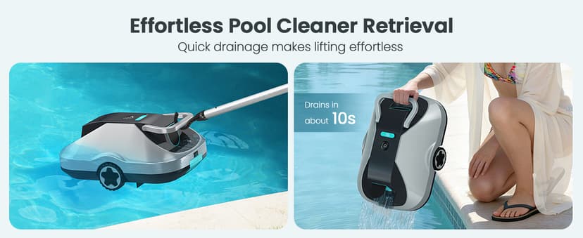 C1 Robotic Pool Cleaner, 200-Min Cordless Pool Vacuum for Above Ground & Inground Pools up to 2500 Sq.ft, Automatic Pool Vacuum Robot for Leaves & Dirt, Powerful Suction Self-Parking-Teal