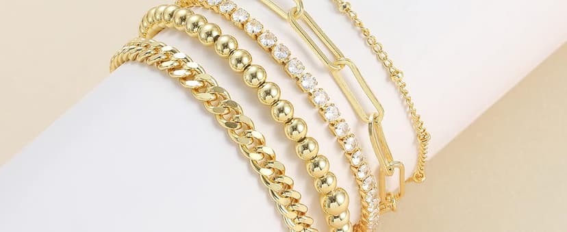 DEARMAY Gold Bracelets for Women Waterproof, 14K Real Gold Jewelry Sets Trendy Thin Dainty Stackable Cuban Link Paperclip Chain Bracelet Pack Fashion Accessories Gifts for Womens