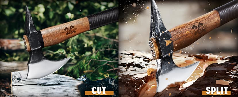 Grumpy Bear 15" Camping Hatchet, Survival Axe with Sheath, High Carbon Steel and Wood Handle, Anti-Slip Grip – Ideal for Bushcraft, Wood Splitting & Outdoor Adventures