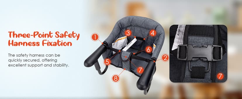 Hook-On Chairs - Portable & Foldable for Babies 6-36 Months, Family & Travel Use with Carry Bag (Grey)