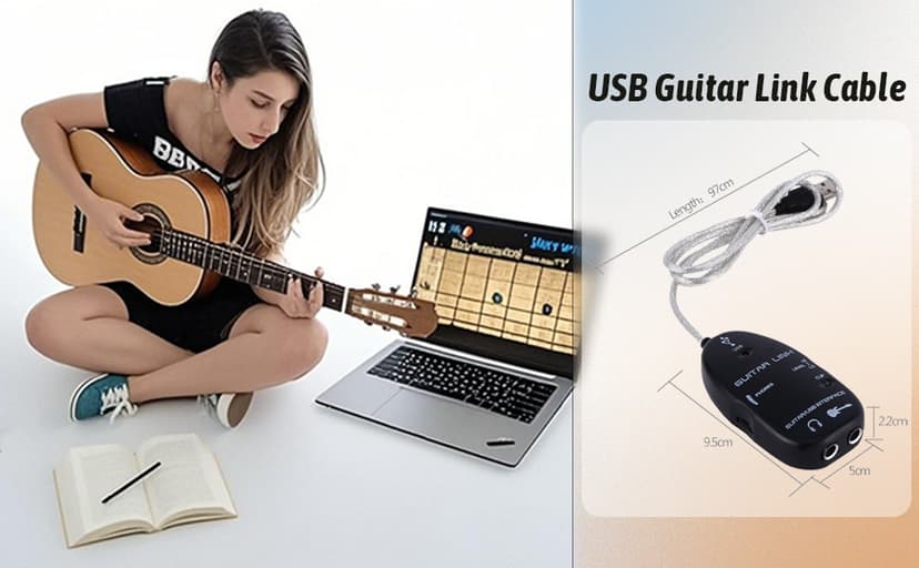 Sunicon Professional USB Guitar Cable, Guitar to USB Interface Cable Link Audio with Software CD Driver for PC Recording Adapter